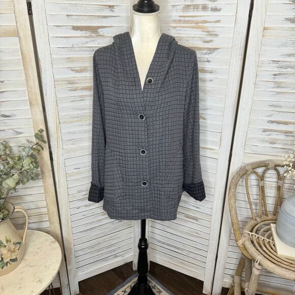 HABITAT Women's L Double Face Windowpane Relaxed Jacket Artsy Lagenlook Gray Blk - Picture 16 of 16